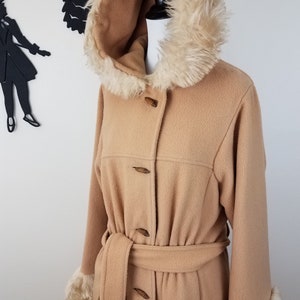 Vintage 1970's Faux Fur Coat / 70s Hooded Jacket M zdjęcie 2