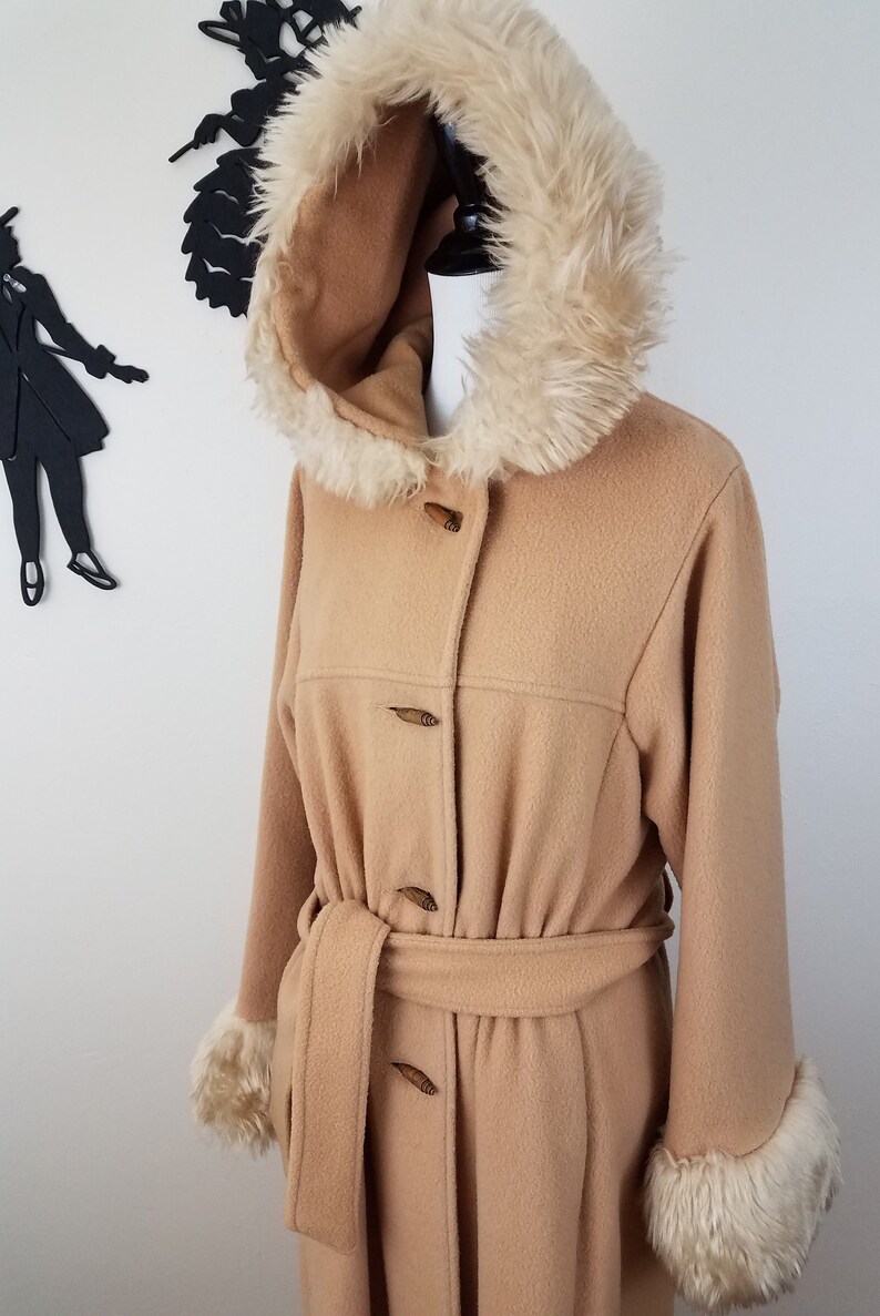 Vintage 1970's Faux Fur Coat / 70s Hooded Jacket M zdjęcie 2