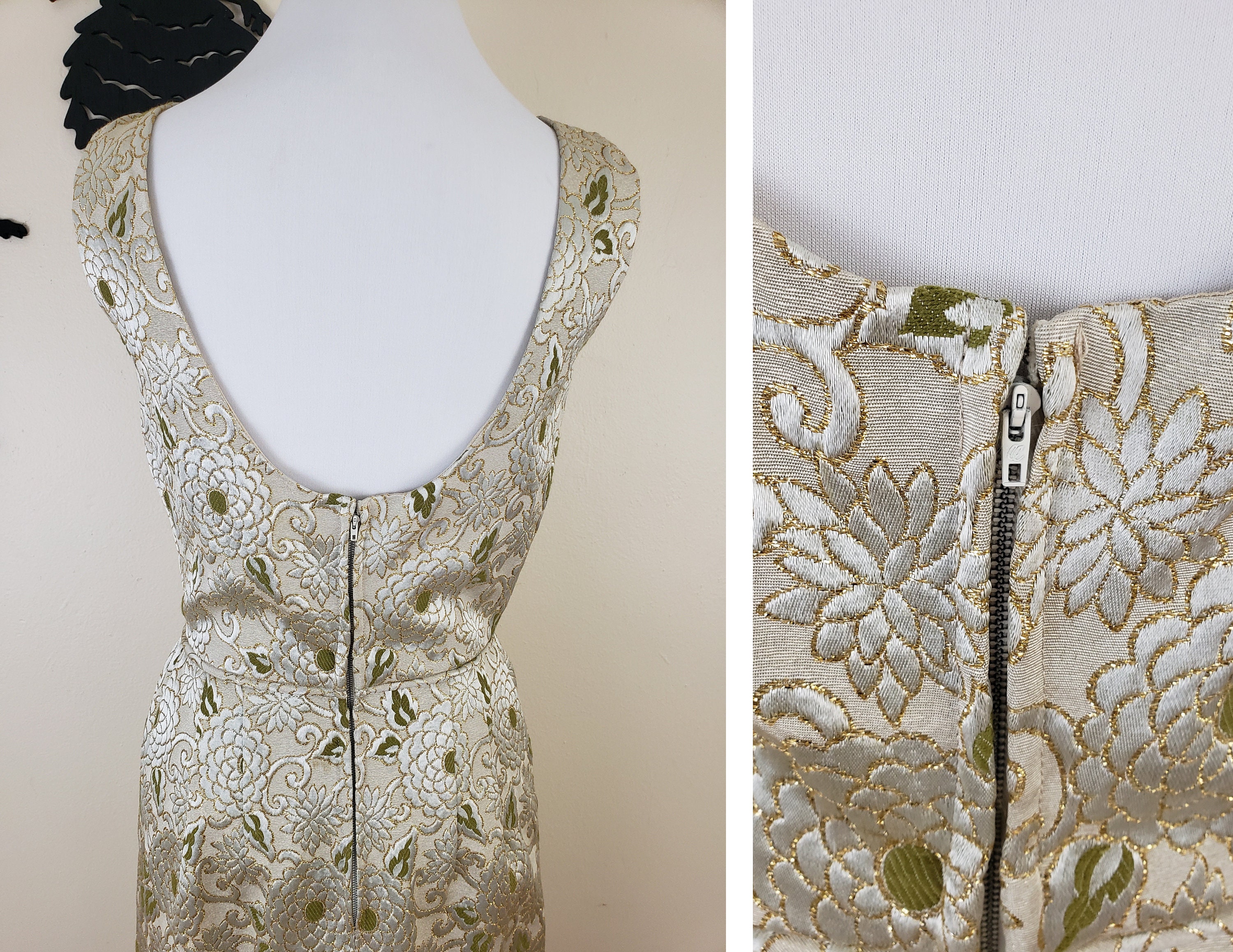 1970s Silver Brocade Maxi Dress with Matching Maxi Vest