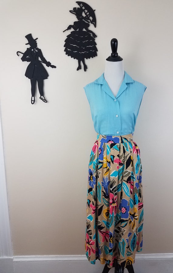 Vintage 1980's Tropical Skirt / 80s Floral Skirt S