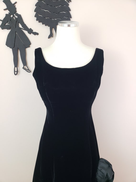 Vintage 1950's Velvet Cocktail Dress / 60s Black … - image 4