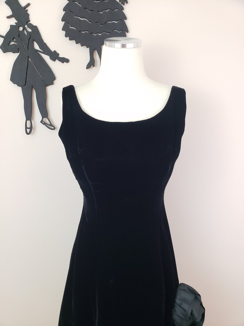 Vintage 1950's Velvet Cocktail Dress / 60s Black Formal Dress S image 4