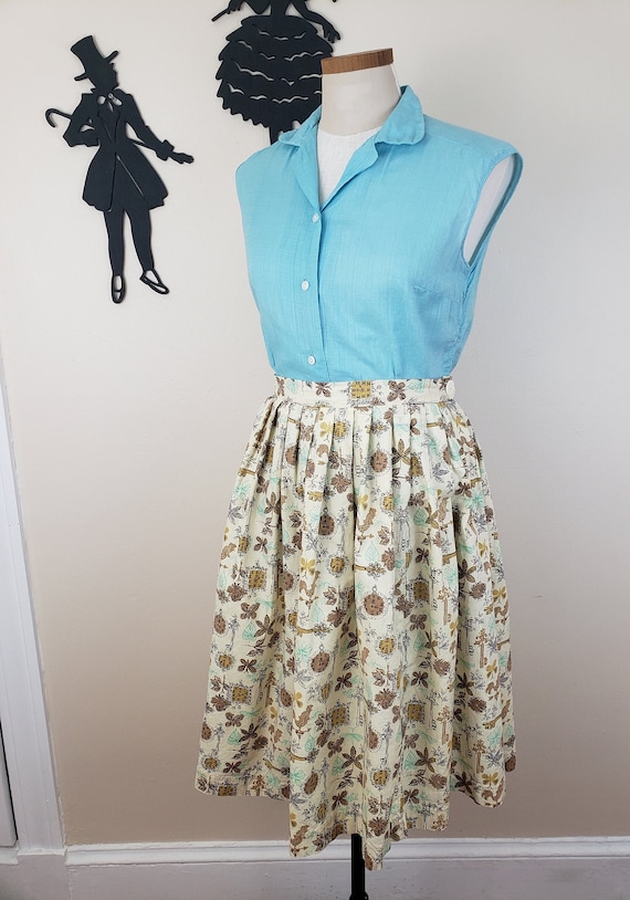 Vintage 1950's Novelty Print Skirt / 60s Keys Cloc
