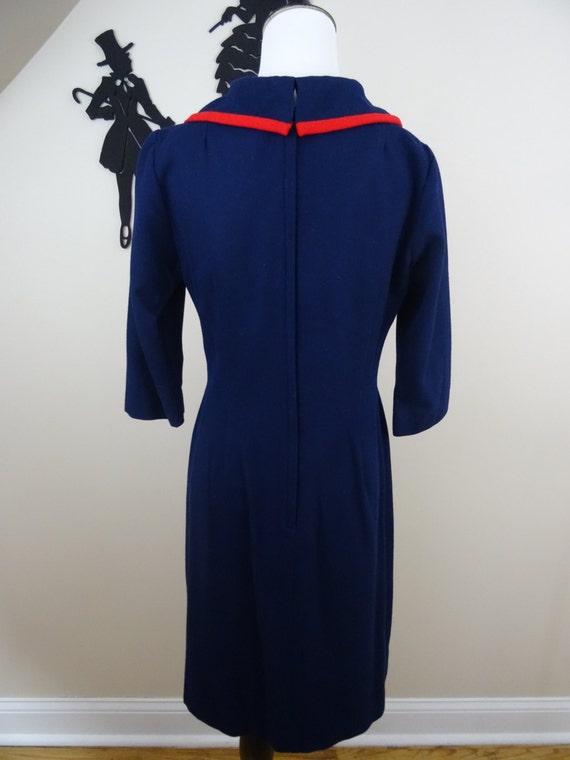 Vintage 1960's Wool Wiggle Dress / 60s Sailor Day… - image 4