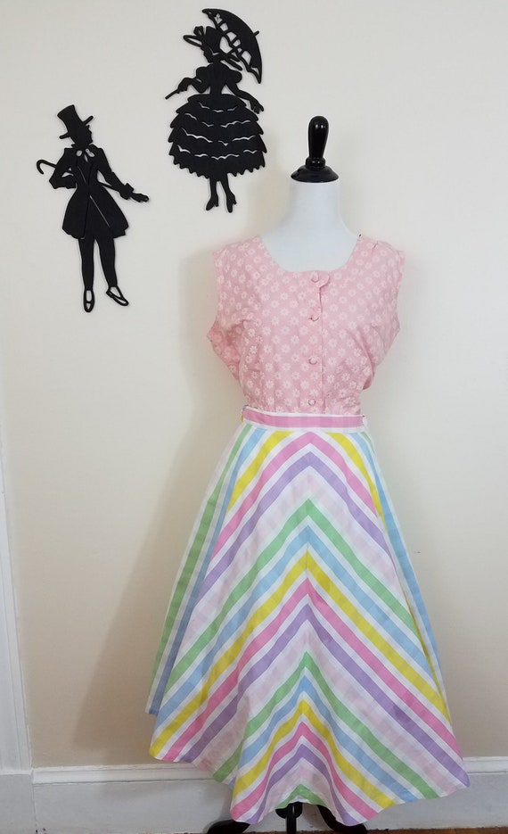Vintage 1950's Striped Rainbow Skirt/ 50s Chevron