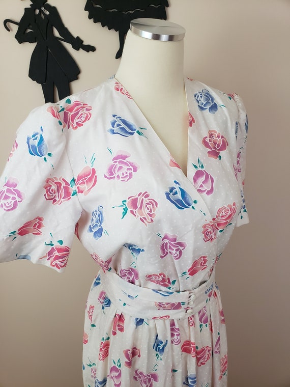 Vintage 1980's Rose Print Dress / 80s Floral Day … - image 4