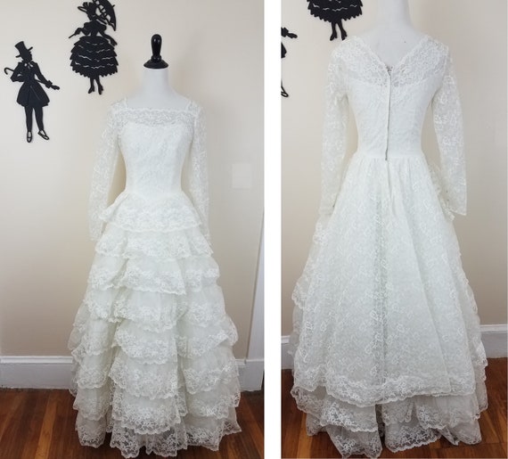 Vintage 1950's Lace Wedding Dress / 50s Wedding G… - image 10