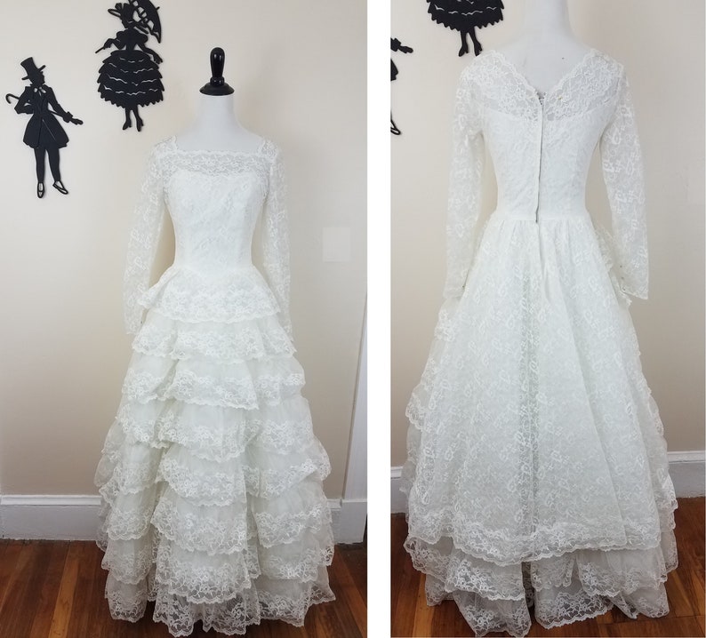 Vintage 1950's Lace Wedding Dress / 50s Wedding Gown XS image 10