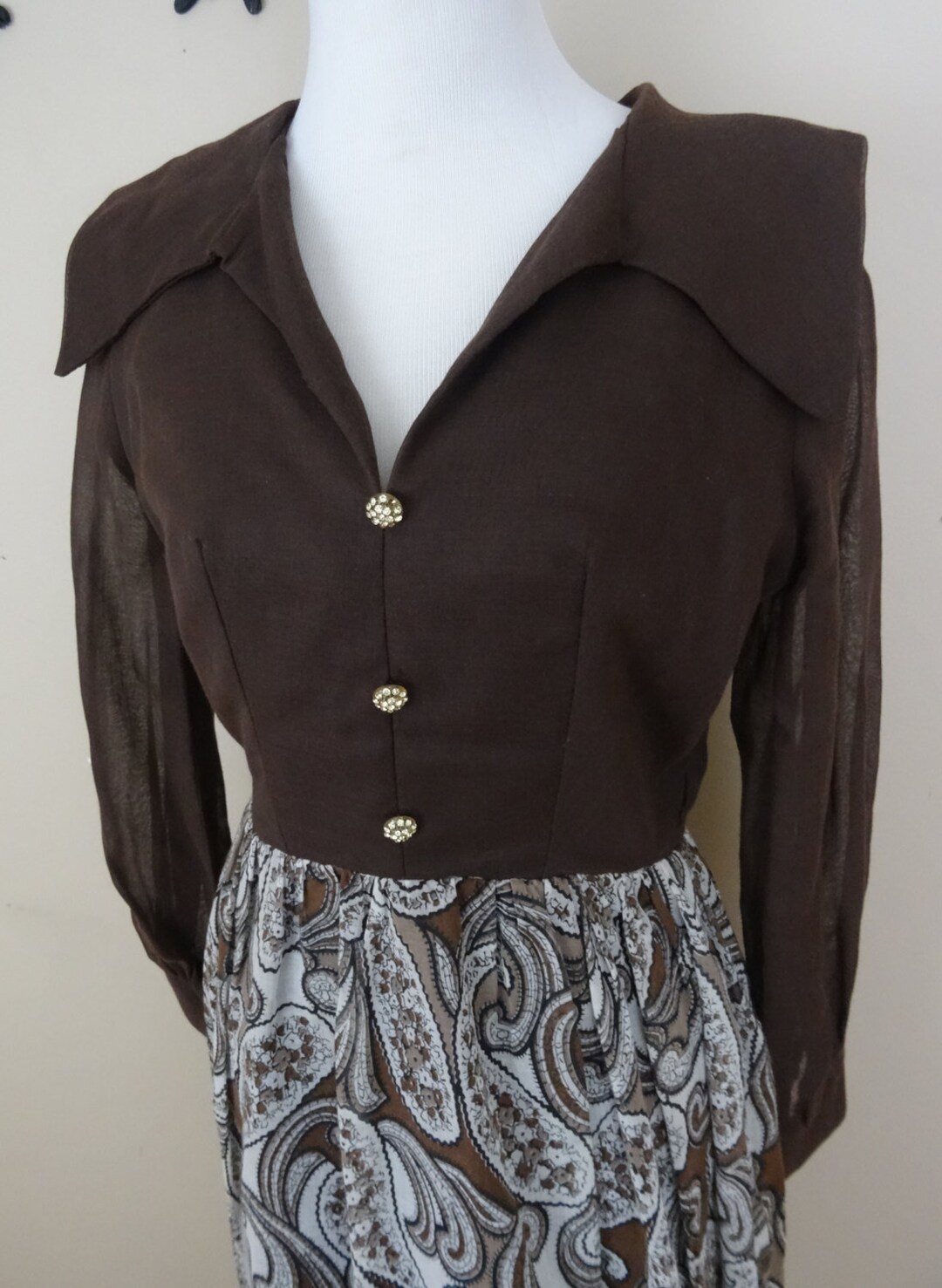 1960s Paisley Print Cotton House Dress