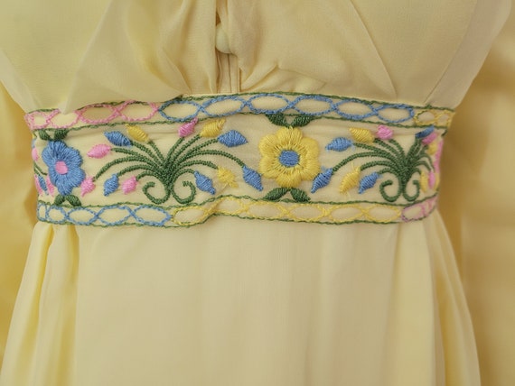 Vintage 1960's Yellow Embroidered Maxi Dress / 70… - image 5