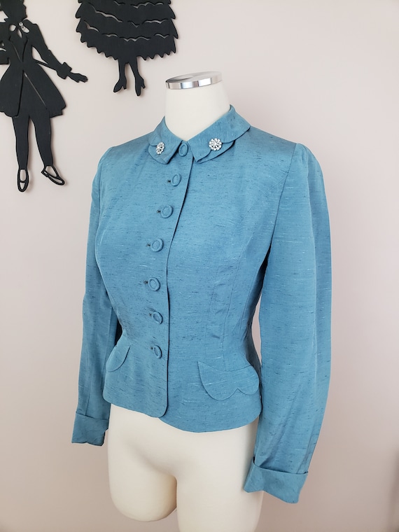 Vintage 1940's Suit Jacket / 40s Rayon Light Blue 