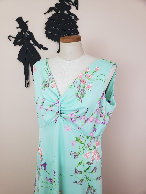 Vintage 1960's Mint Floral Dress/ 70s Plus Size P… - image 1