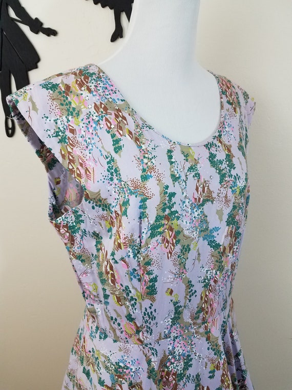 Vintage 1950's Cotton Dress / 50s Lavender Day Dre