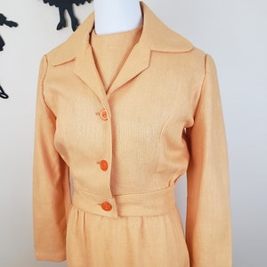 Vintage 1960's Peach Dress and Jacket Set / 70s Orange Dress and Coat S image 1