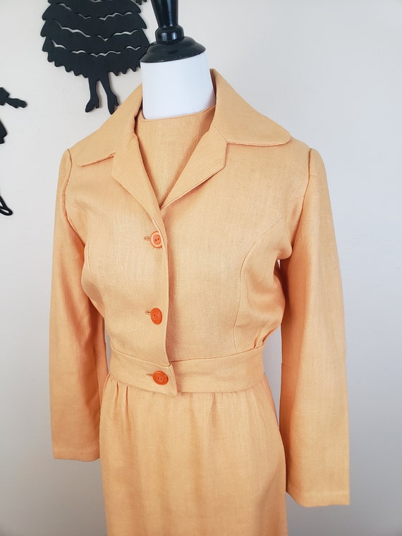 Vintage 1960's Peach Dress and Jacket Set / 70s O… - image 1