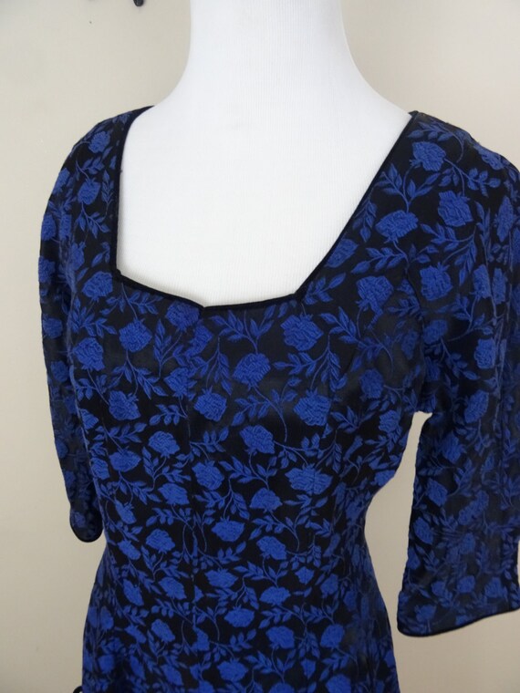 Vintage 1950's Blue Brocade Dress / 50s McKettrick