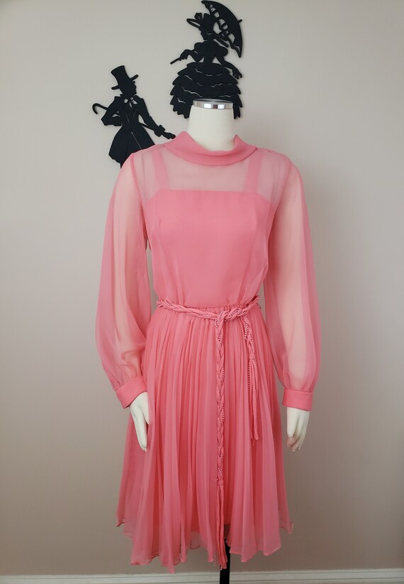 Vintage 1950's Cocktail Dress / 60s Coral Pink Pa… - image 2