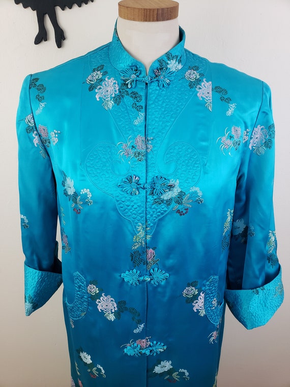 Vintage 1960's Blue Floral Jacket / 60s Rayon Qui… - image 3