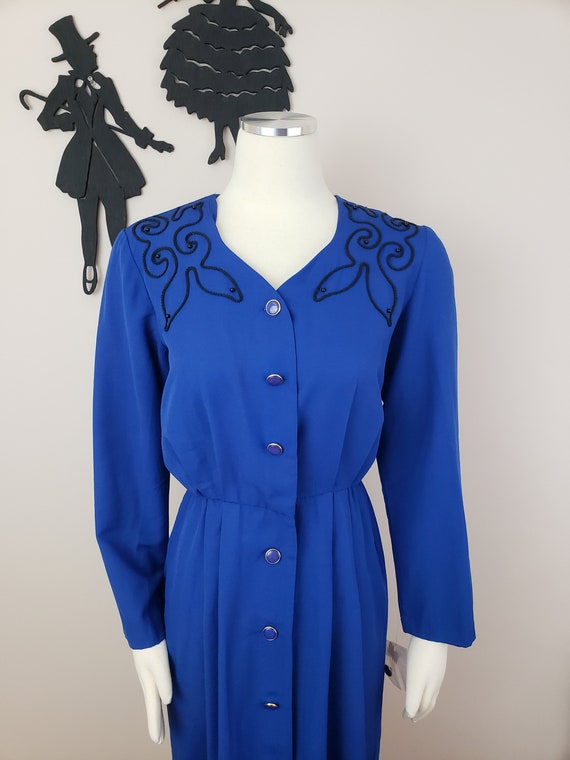 Vintage 1980's Blue Day Dress / 80s Rayon Secreta… - image 3