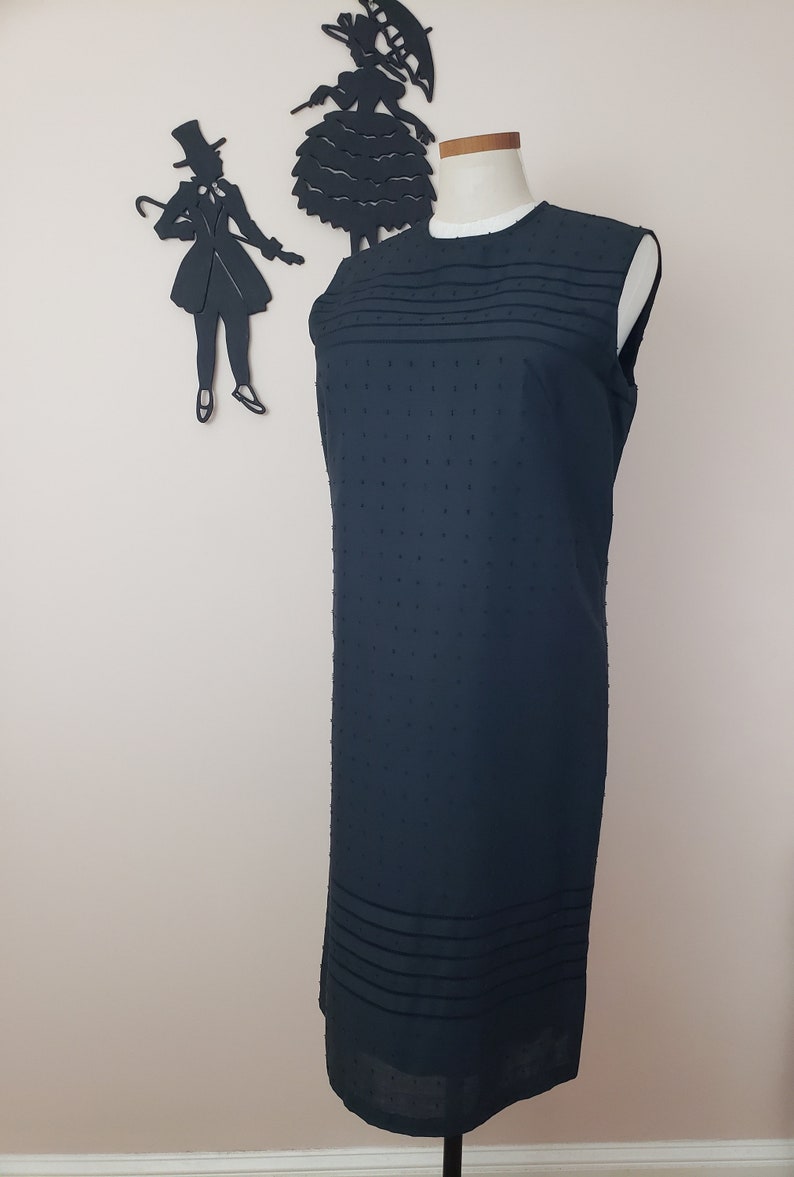Vintage 1960's Black Dress / 60s Sheath Cotton Dress XL image 6