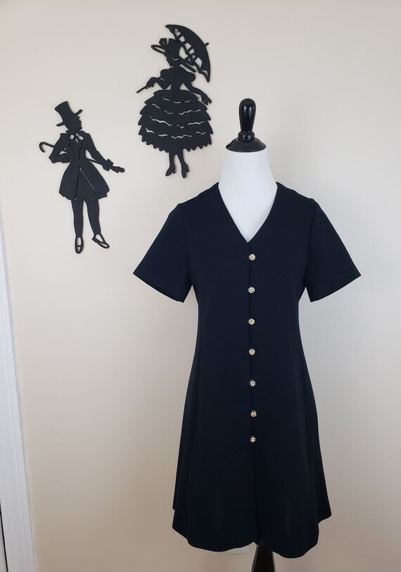 Vintage 1960's Little Black Dress / 70s Polyester… - image 2