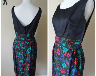 Vintage 1950's Floral Wiggle Dress / 50s Silk Jacket and Dress Set S