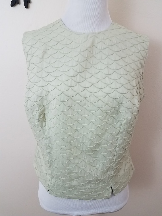 Vintage 1950's Sleeveless Top / 50s Green Button U