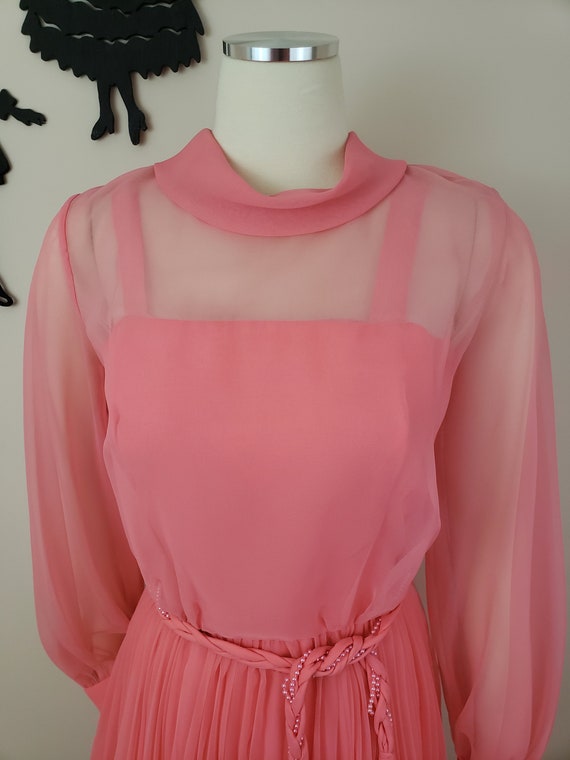 Vintage 1950's Cocktail Dress / 60s Coral Pink Pa… - image 3
