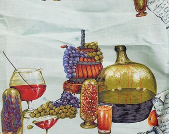 Vintage 1950's Novelty Border Print Fabric / 60s John Wolf Liquor Bottle Fabric