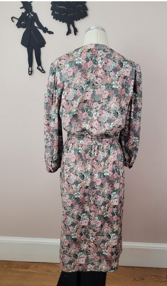 Vintage 1970's Floral Dress / 80s Poly Day Dress S - image 8