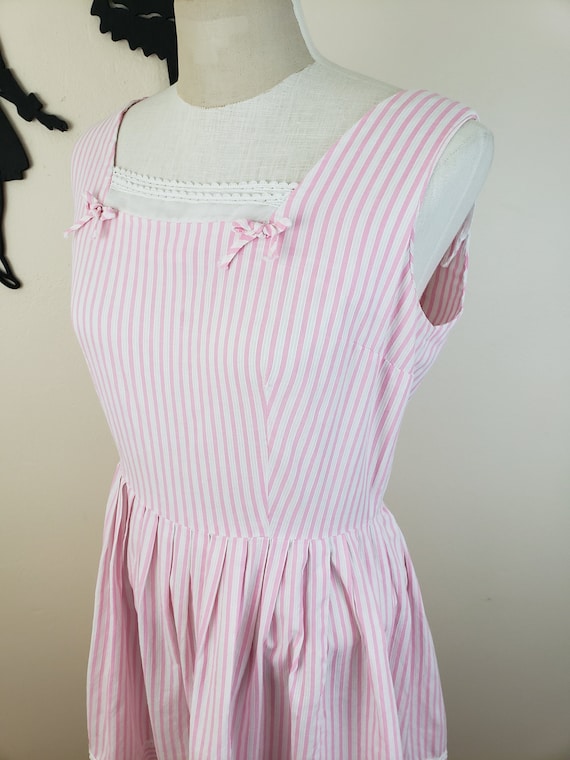 Vintage 1950's Pink Stripe Dress / 50s Cotton Day