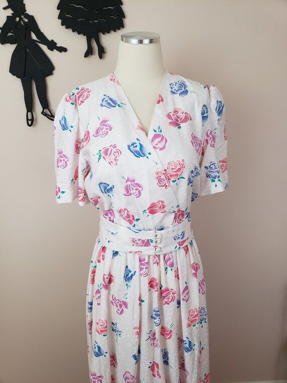 Vintage 1980's Rose Print Dress / 80s Floral Day … - image 8