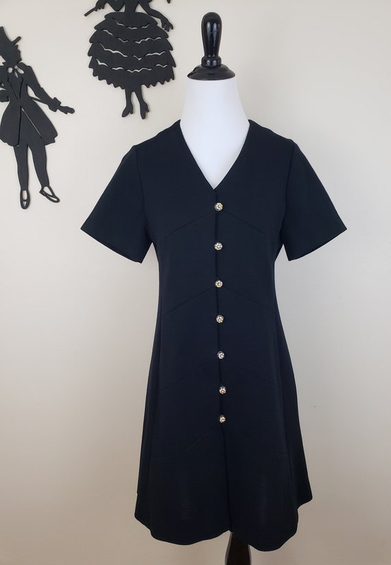 Vintage 1960's Little Black Dress / 70s Polyester… - image 4