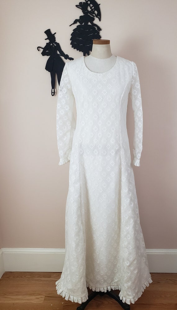 Vintage 1970's Cream Lace Dress / 70s White Weddi… - image 3