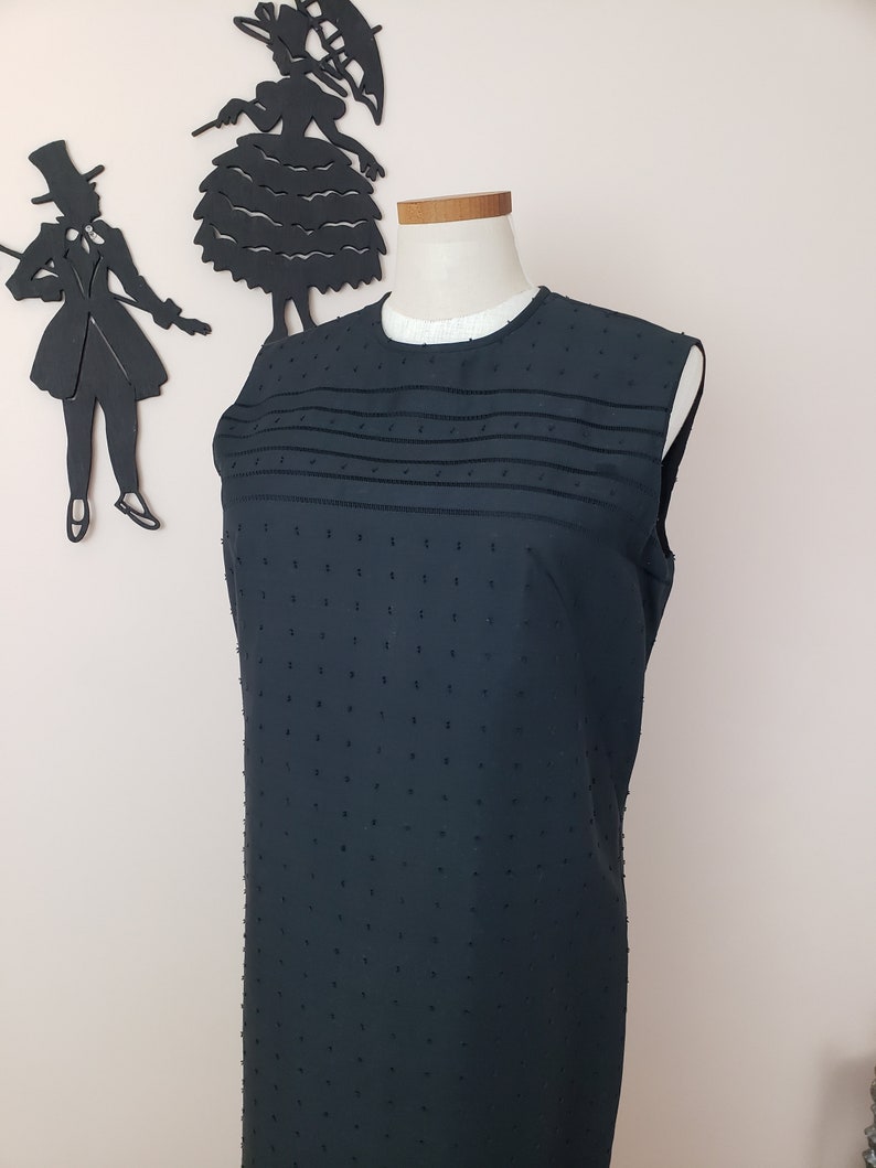 Vintage 1960's Black Dress / 60s Sheath Cotton Dress XL image 1