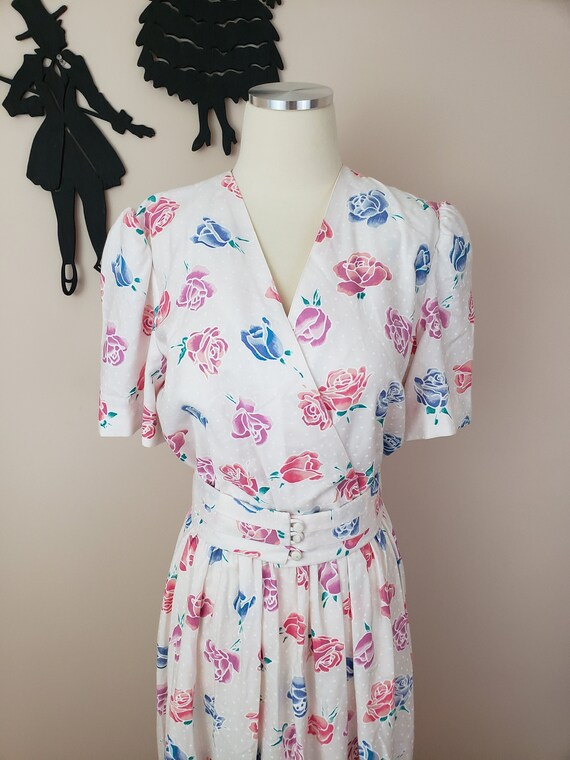 Vintage 1980's Rose Print Dress / 80s Floral Day … - image 3