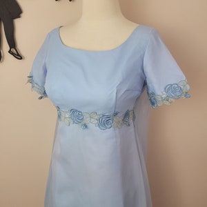 Vintage 1960's Blue Embroidered Maxi Dress / 70s Prom Formal Dress S image 5