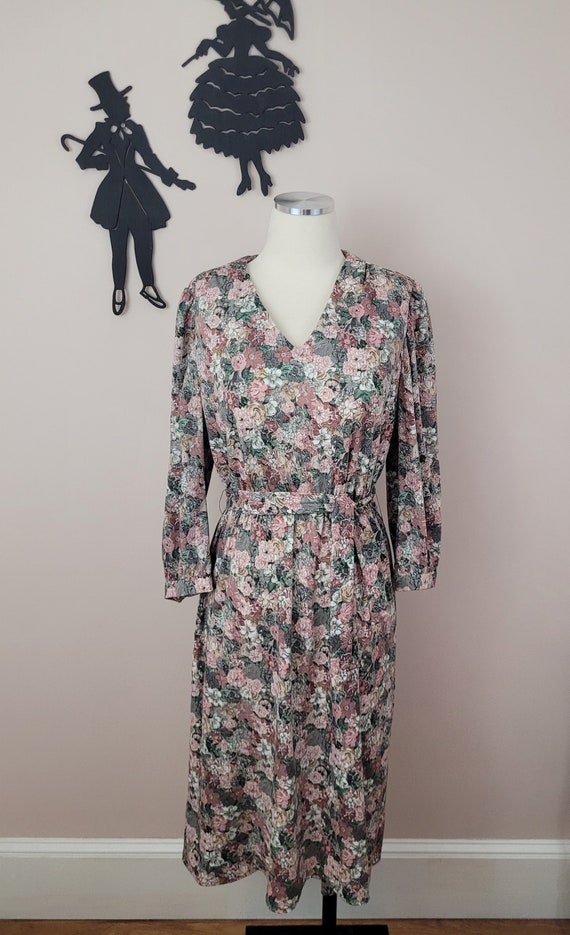 Vintage 1970's Floral Dress / 80s Poly Day Dress S - image 2