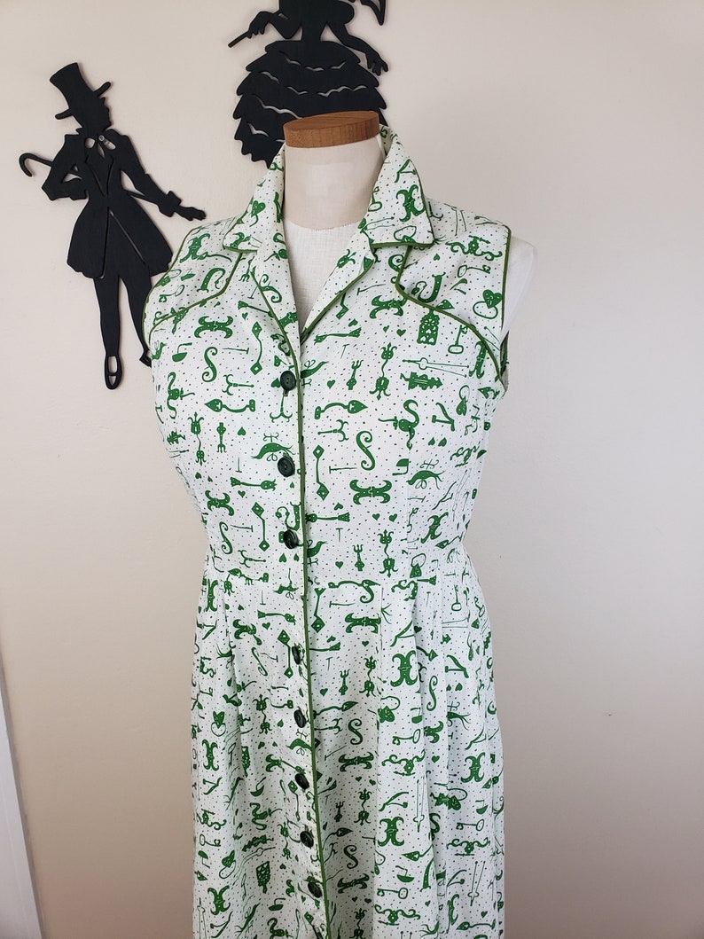 Vintage 1950's Cotton Shirt Waist Dress / 60s Novelty Print Day Dress XL image 1