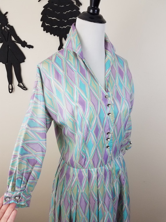 Vintage 1950's Harlequin Shirt Waist Dress / 60s … - image 1