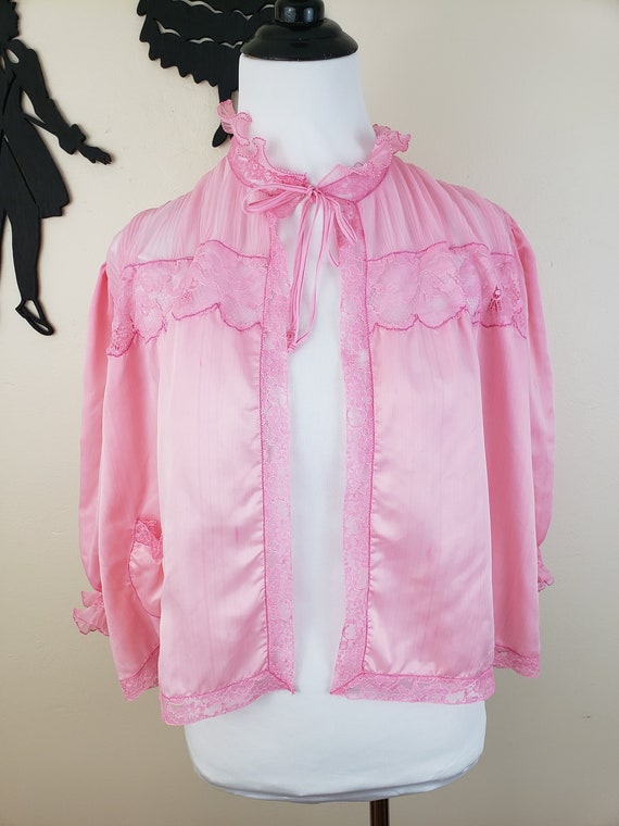 Vintage 1960's Pink Peignoir Bed Jacket / 60s Lac… - image 7
