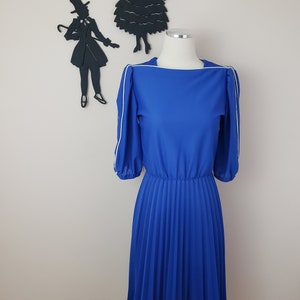 Vintage 1980's Blue Dress / 80s Day Dress S image 2