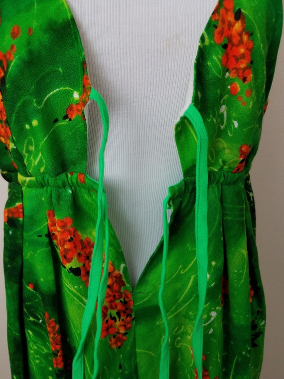 Vintage 1960's Maxi Dress / 60s Neon Green Backle… - image 6