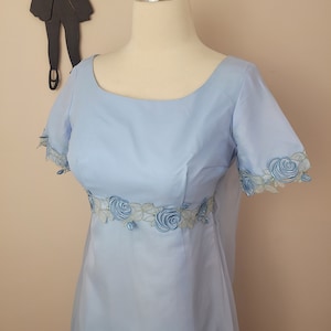Vintage 1960's Blue Embroidered Maxi Dress / 70s Prom Formal Dress S image 1