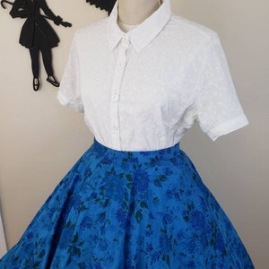 Vintage 1950's Blue Rose Skirt/ 50s Novelty Print Full Circle Skirt XL image 2