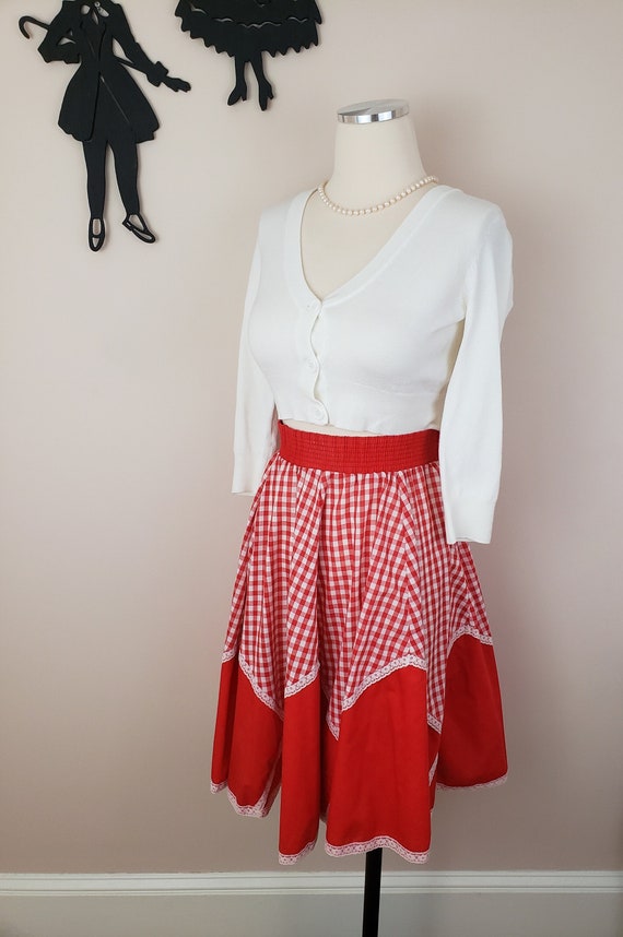 Vintage 1960's Gingham Skirt / 70s Red and White G