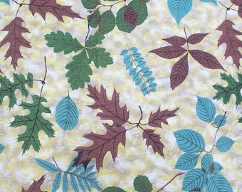 Vintage 1950's Barkcloth Fabric / 60s Novelty Leaf Print 9 Yards