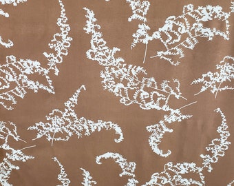 Vintage 1950's Brown and White Floral Fabric / 60s Fern Print Fabric