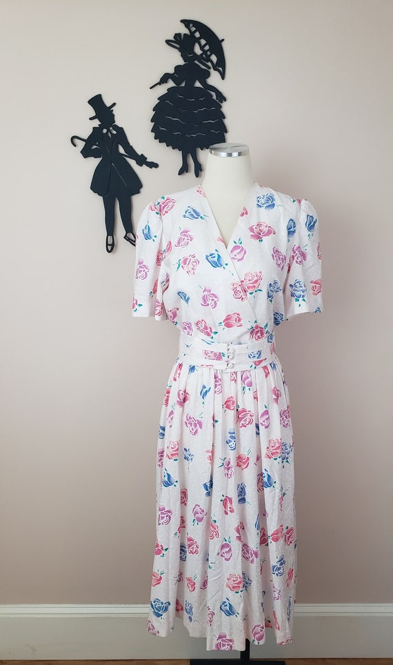 Vintage 1980's Rose Print Dress / 80s Floral Day … - image 2