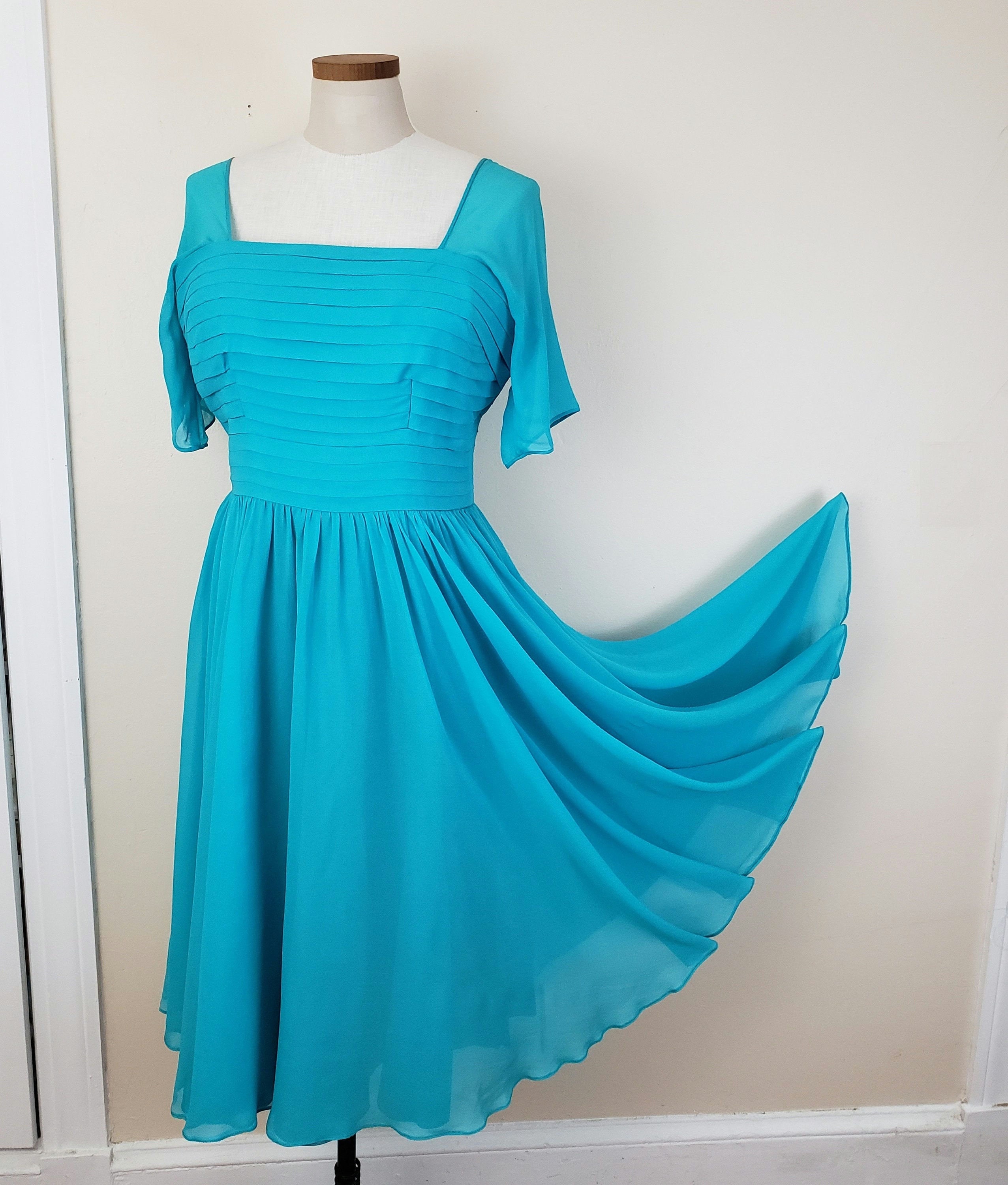 1950s blue cocktail dress Vintage 1950's Blue Cocktail Dress / 50s Formal Dress XL